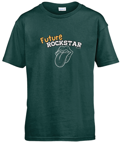 Green Future Rockstar Kids Tshirt with Mouth and Tonge print by Rock LV