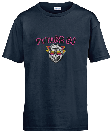Navy Future DJ kids Tshirt with colourful gorilla wearing sunglasses and headphones by Rock LV